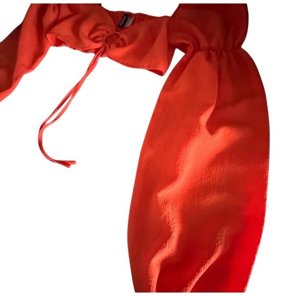 H&M Divided Womens Orange Crop Top S Square Neck Long Puff Sleeves Polyester & E - Picture 12 of 12